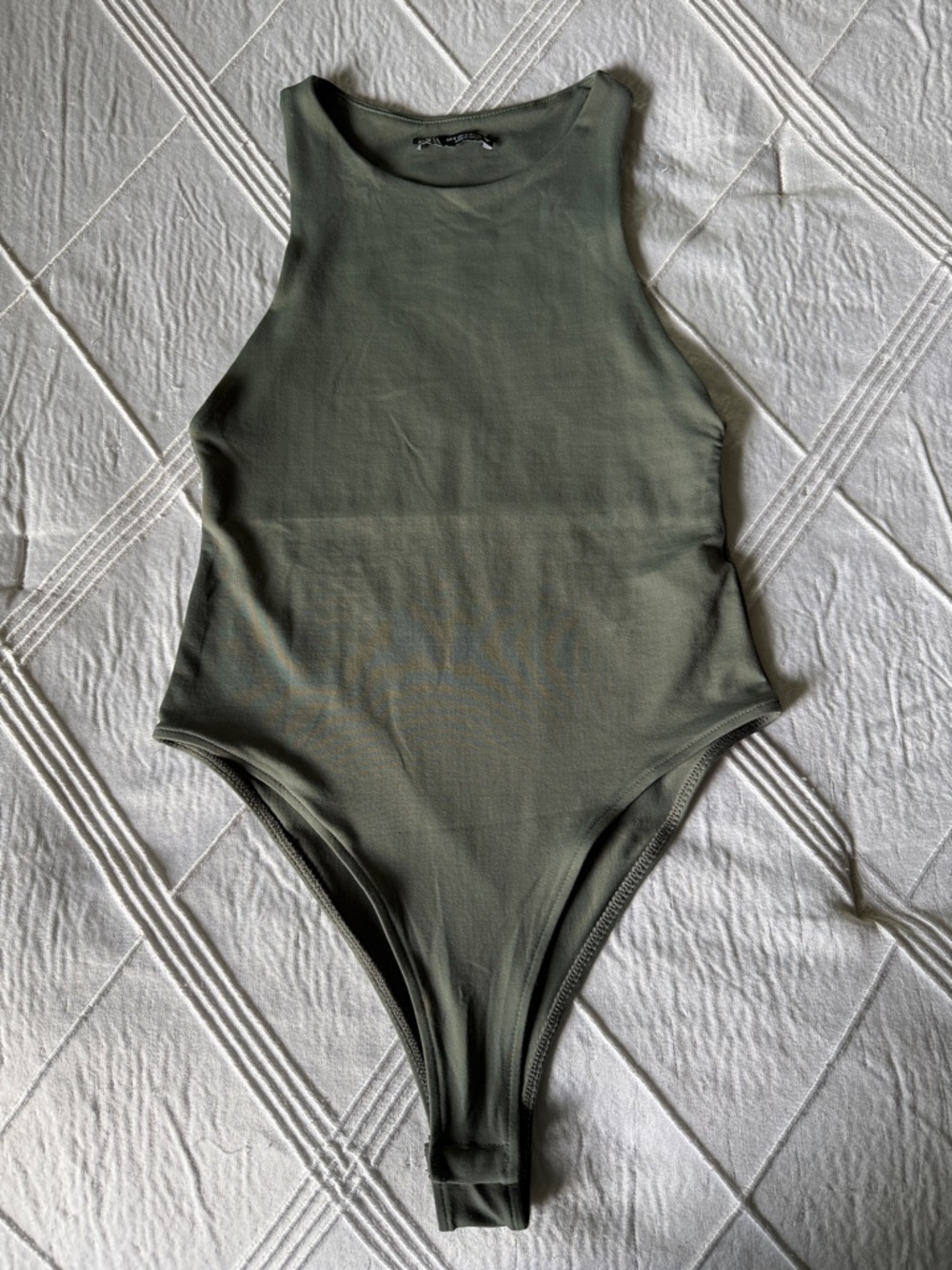 Zara Olive Green Sleeveless Ribbed One-Piece Bodysuit- Size Small